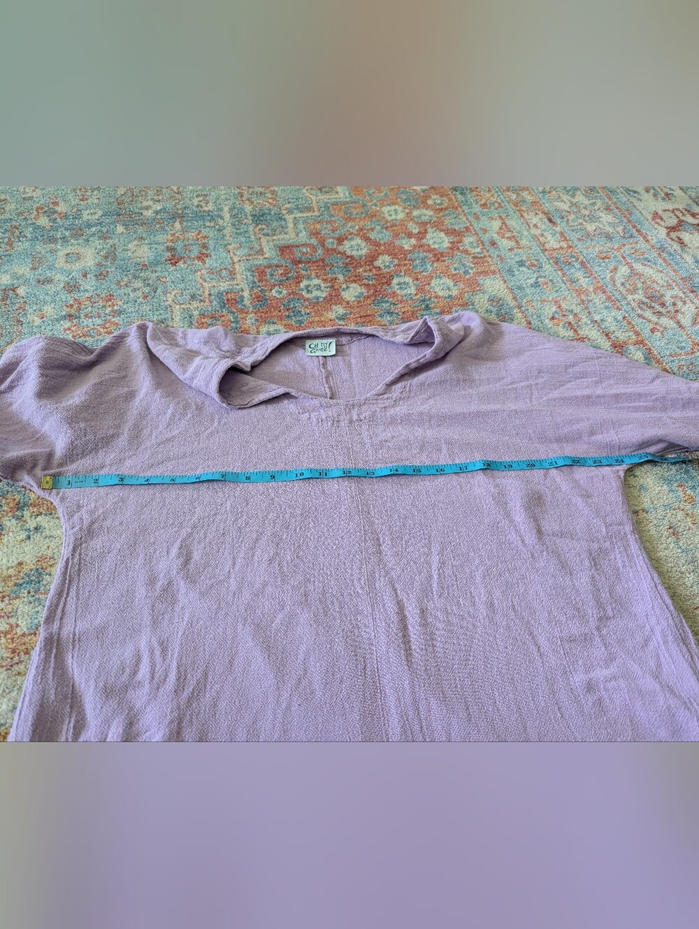 Oh My Gauze Size 2 L/XL Lagenlook Lilac 3/4 Ruched Sleeve Tunic Top Cotton - Picture 9 of 12
